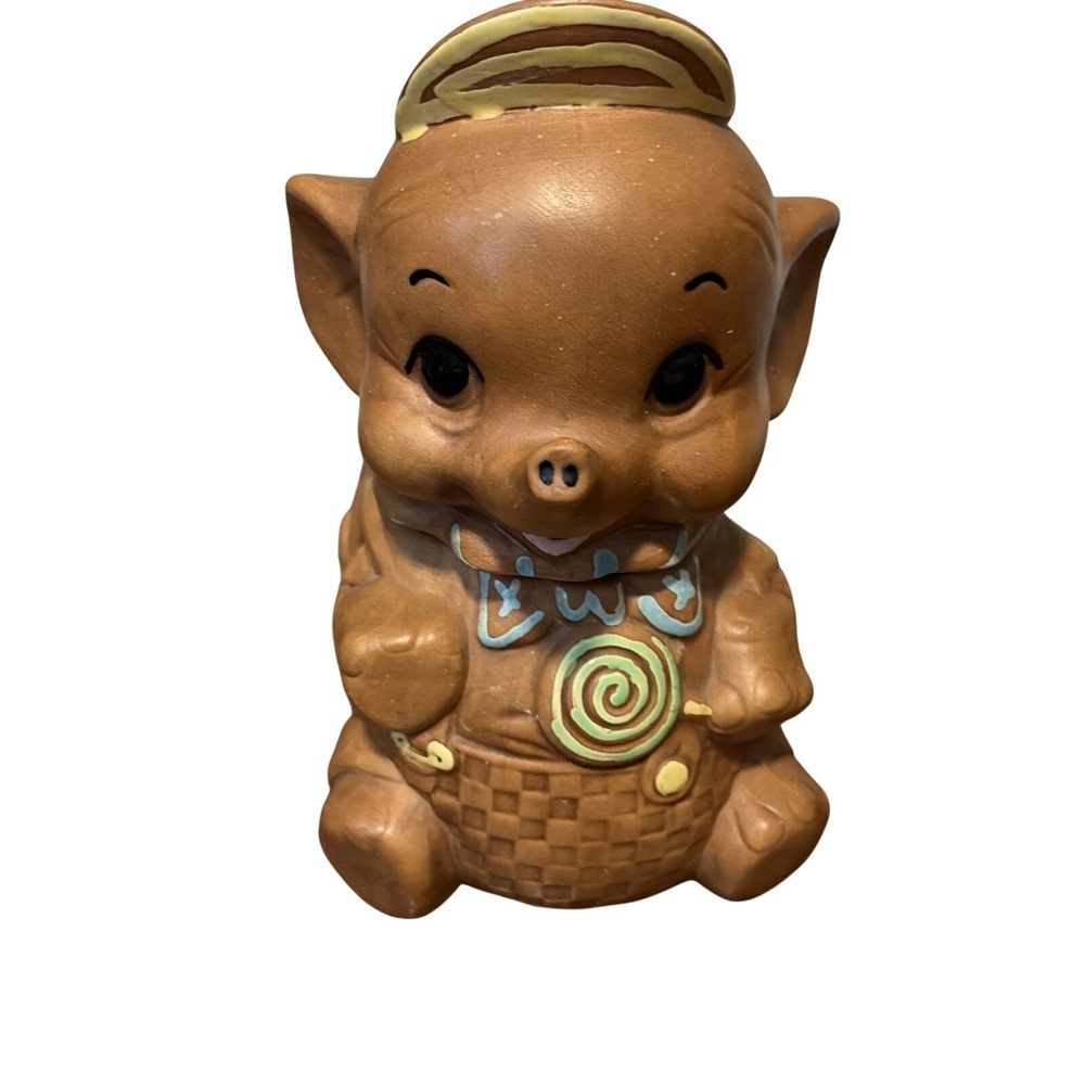 Vintage Elephant Cookie Jar Kitsch Brown Ceramic Lollipop Figurine Mid-Century